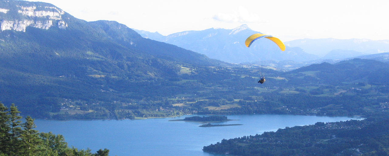 Paragliding activity at Lake Aiguebelette